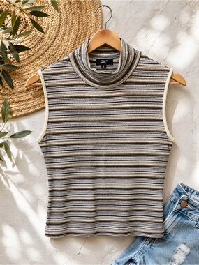 Philippe Adec Sleeveless Striped Mock Neck Top – Size 2 🤎✨